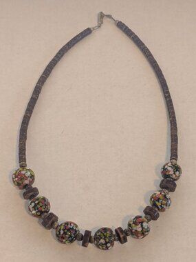 Ethnic Tribal Mosaic Millifiori Ball Beaded Coconut Shell Beaded Necklace